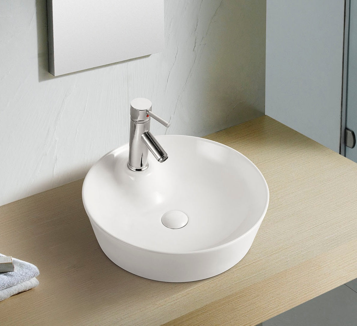 Мивка ICB 870 Ф43 см. овална за монтаж върху плот, бяла керамична мивка KERANOVA за баня, произход Китай