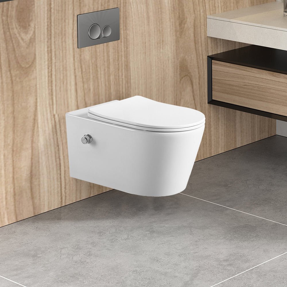 Rimless тоалетна ICC 3755W BIDET LUX с биде и вграден смесител - конзолна порцеланова тоалетна 54 см, бяло, седалка Дуропласт, KERANOVA