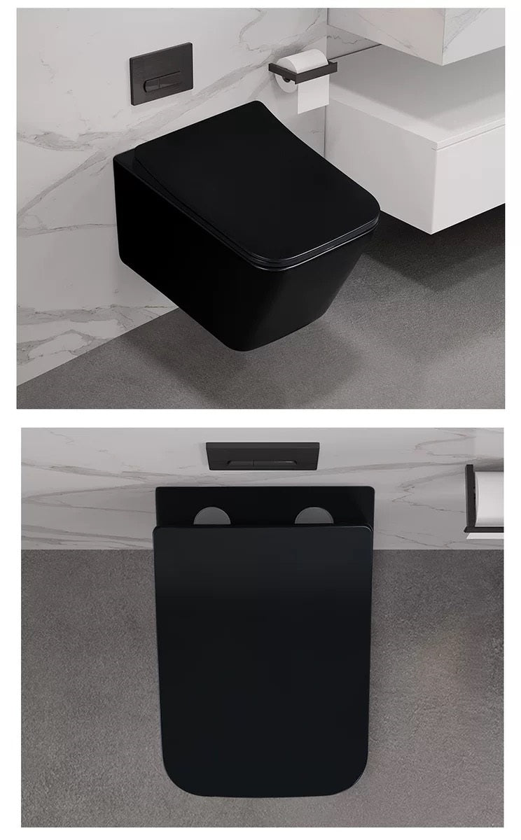Rimless конзолна тоалетна ICC 5135MB - черен мат от KERANOVA, модерна безръбова конзолна тоалетна с ултра тънка дюропласт седалка