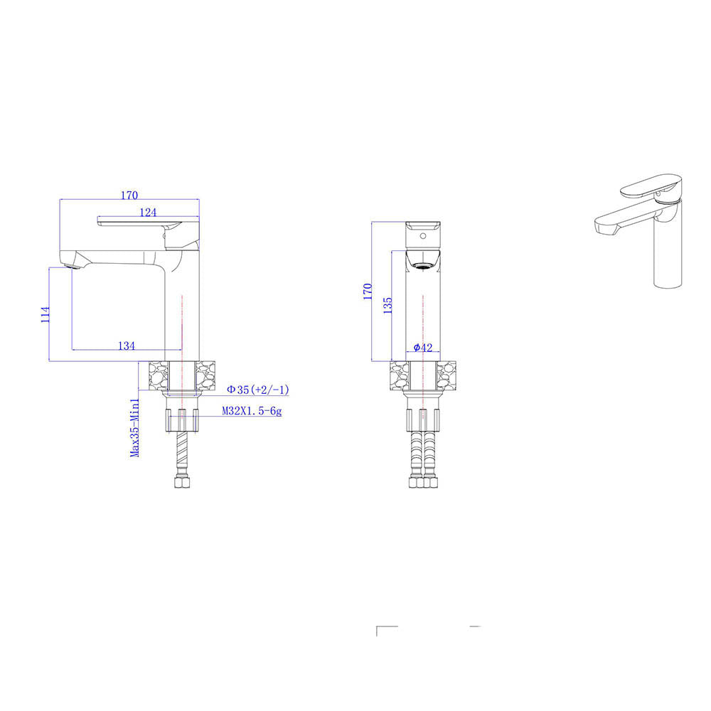 Стоящ смесител за мивка Torino ICC - технически чертеж черен мат, керамичен механизъм Sedal, аератор Neopearl, KERANOVA онлайн магазин