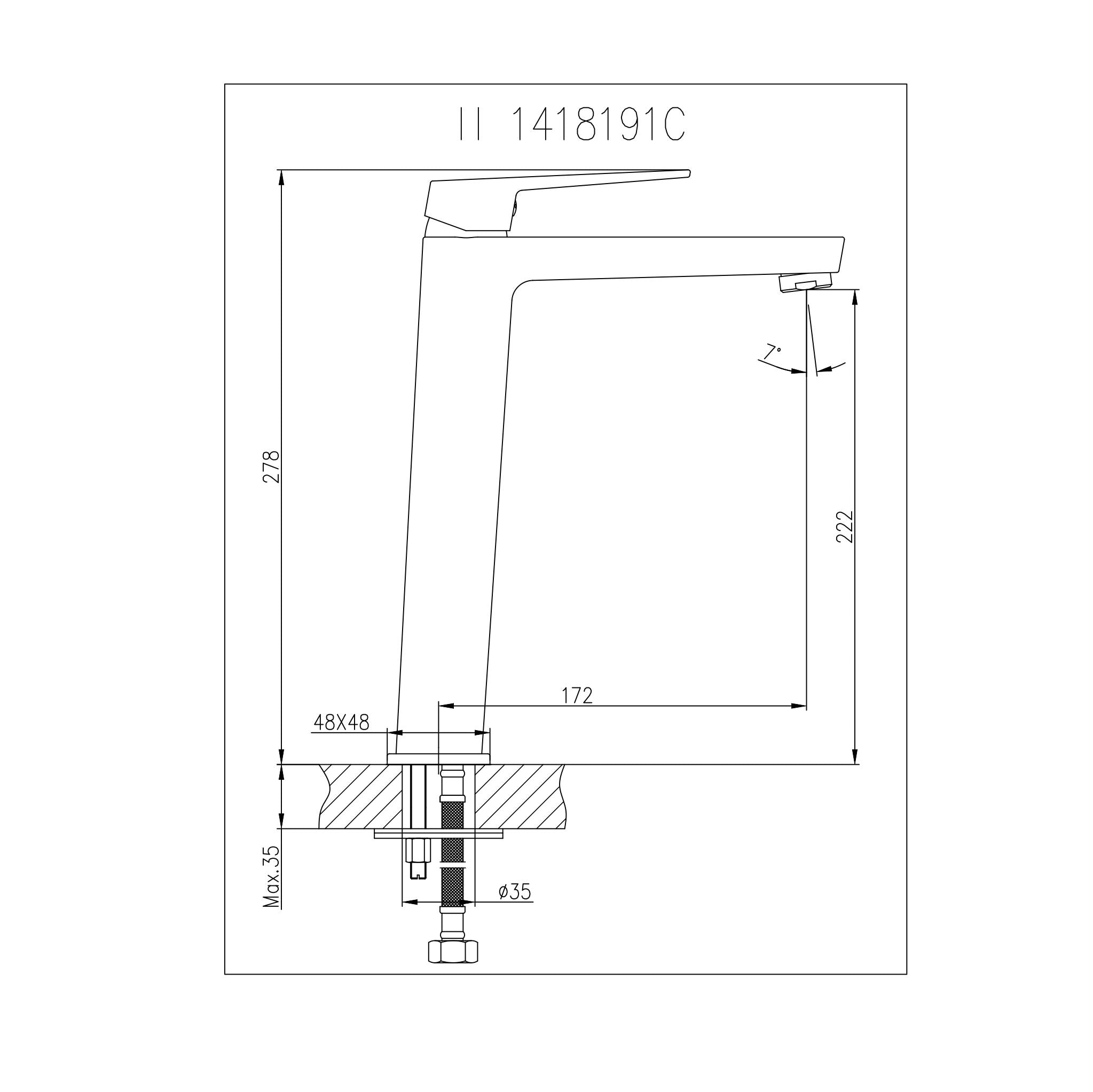 Висок смесител за мивка Elinor Matt Black - технична схема, размери и монтаж, онлайн магазин за обзавеждане за бани KERANOVA