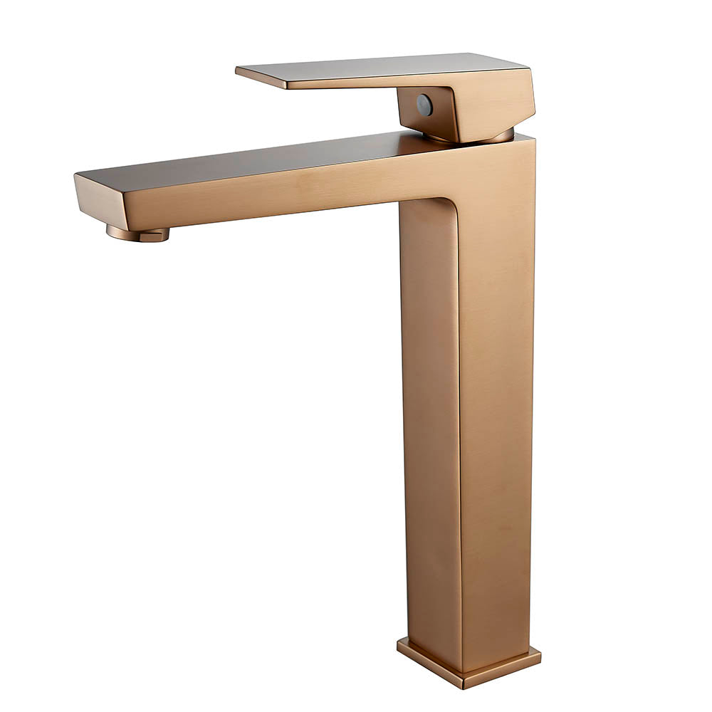 Висок смесител за мивка Elinor Brushed Rose Gold - модерен розово-златен смесител за купа, керамичен Sedal, Neopearl аератор, KERANOVA