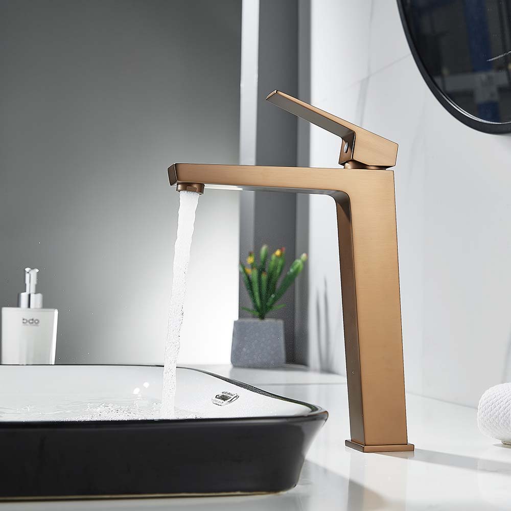 Висок смесител за мивка Elinor Brushed Rose Gold - Brushed Rose Gold смесител за купа, керамичен Sedal, Neopearl аератор, KERANOVA