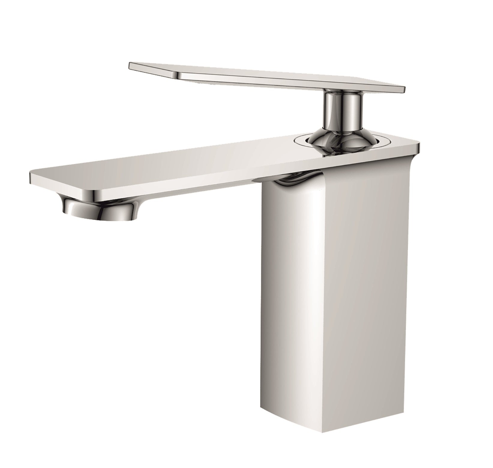 Стоящ смесител за мивка Ella ICC - хром, керамичен механизъм, модерна правоъгълна чучурна батерия от KERANOVA