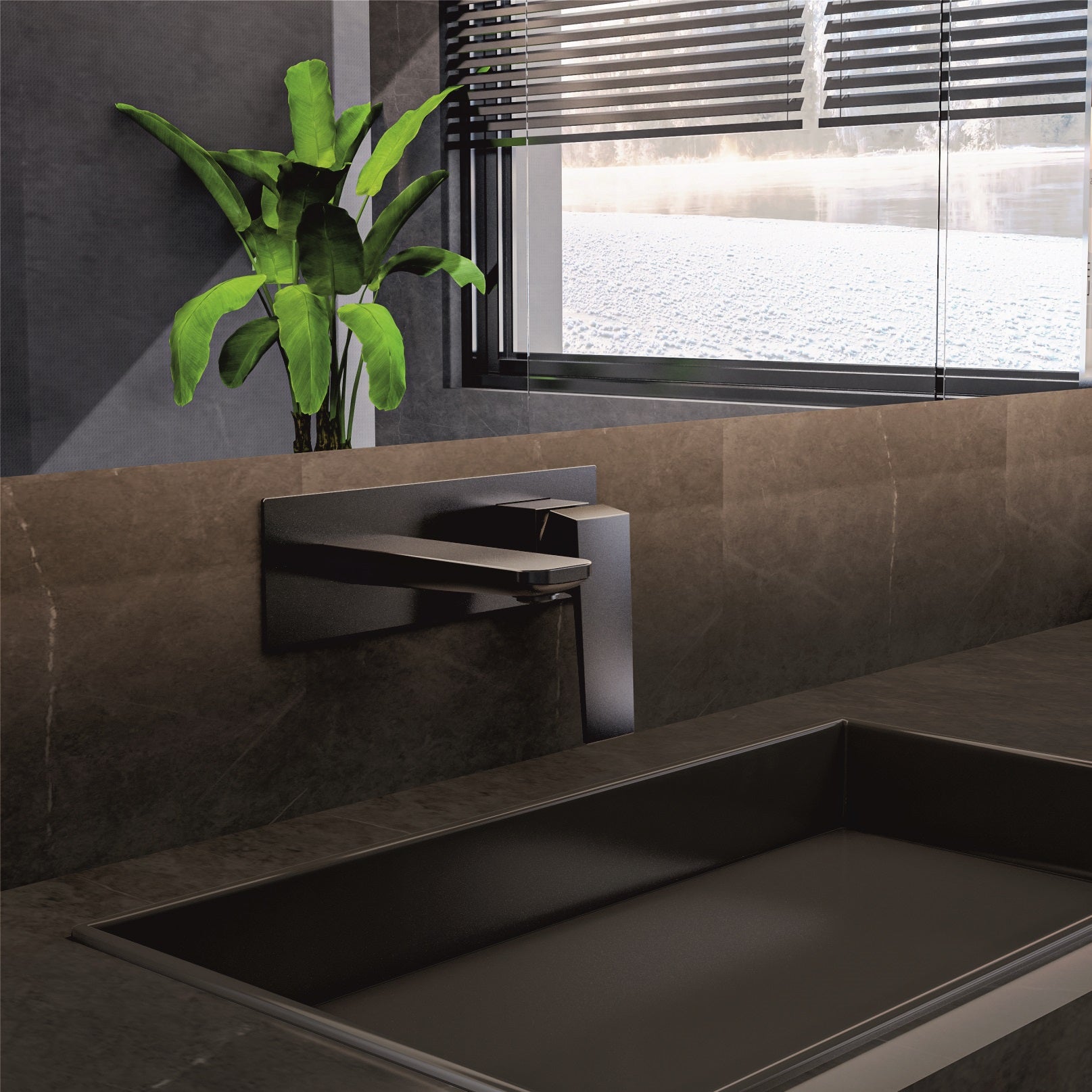 Стенен смесител за мивка Elinor Matt Black вграден, матово черен дизайн, керамичен механизъм, аератор Neopearl, онлайн магазин KERANOVA