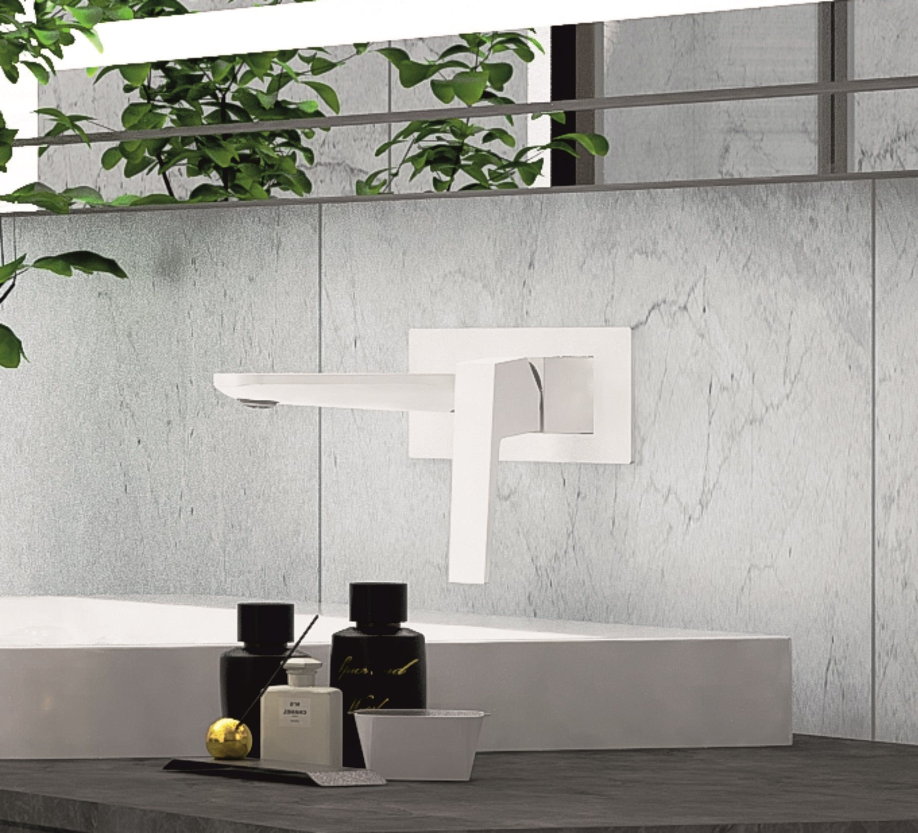 Стенен смесител за мивка Elinor Matt White вграден, бял мат, дължина чучур 19.8 см — онлайн магазин за обзавеждане за бани KERANOVA