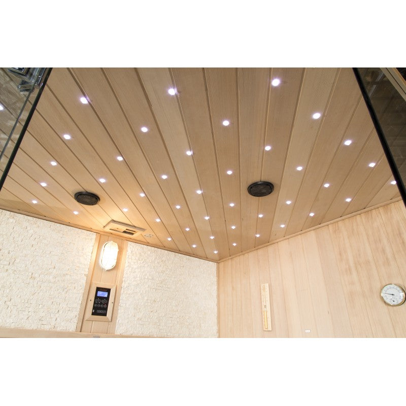 Сауна Emona 200х180х210 см. интериор от канадска ела с LED осветление, контролен панел и аксесоари – онлайн магазин за обзавеждане за бани KERANOVA