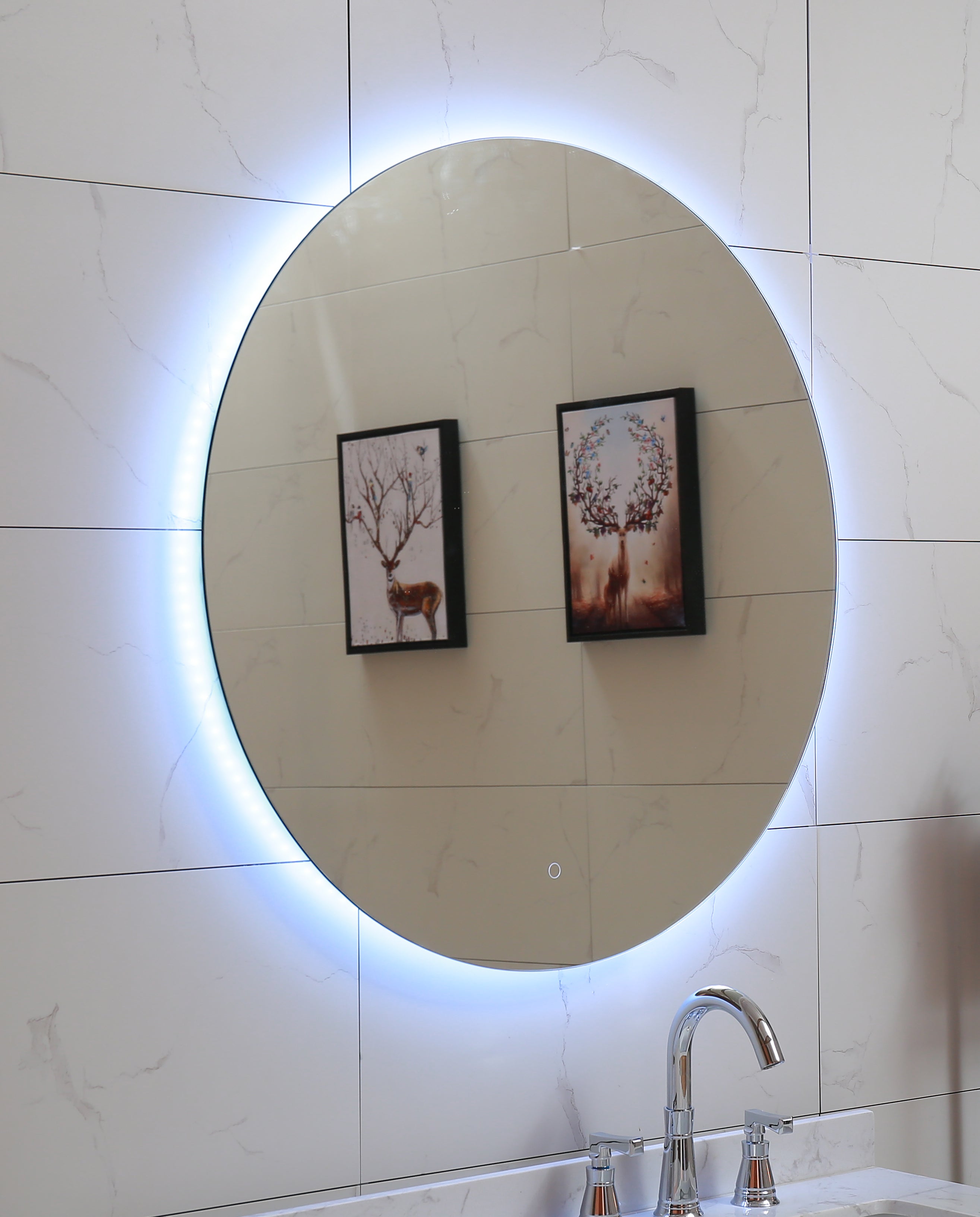 Огледало с осветление Деа Ф100 см. за баня с LED три цвята, димиране, touch control и нагревател против запотяване - KERANOVA