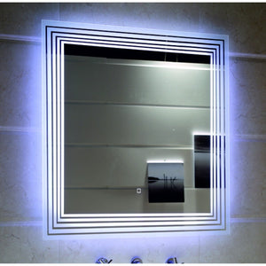 огледало с вградено осветление ICL 1496 квадратно огледало с LED подсветка и декоративни линии за баня от KERANOVA