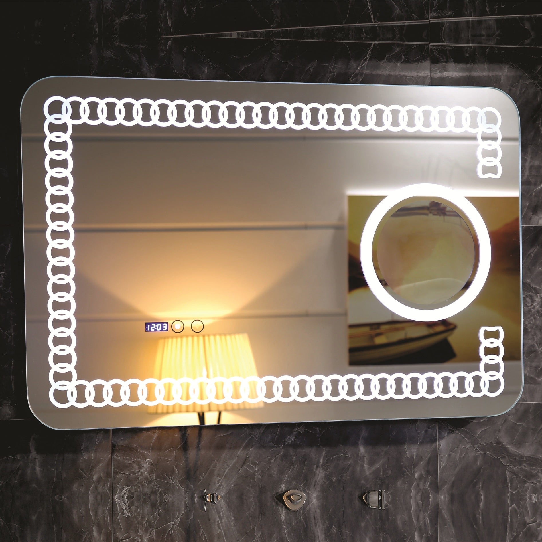 Огледало с осветление 1790 90х60 см. баня с LED 6500K, touch, часовник и нагревател против изпотяване - KERANOVA онлайн магазин