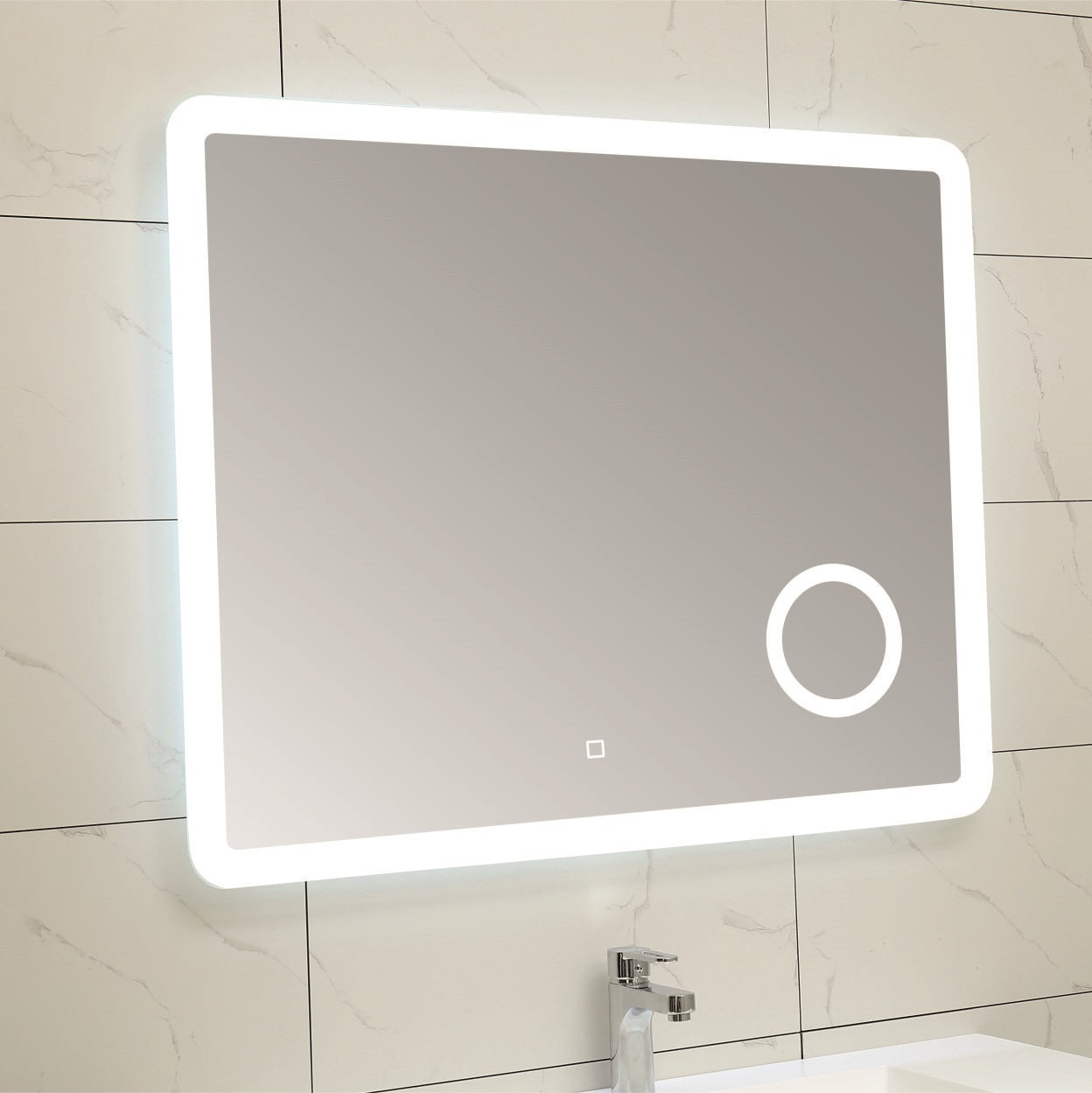 Огледало с осветление 1806 100х80 см. - LED баня огледало с Touch включване, антифог нагревател, бяло 6500K - KERANOVA онлайн магазин