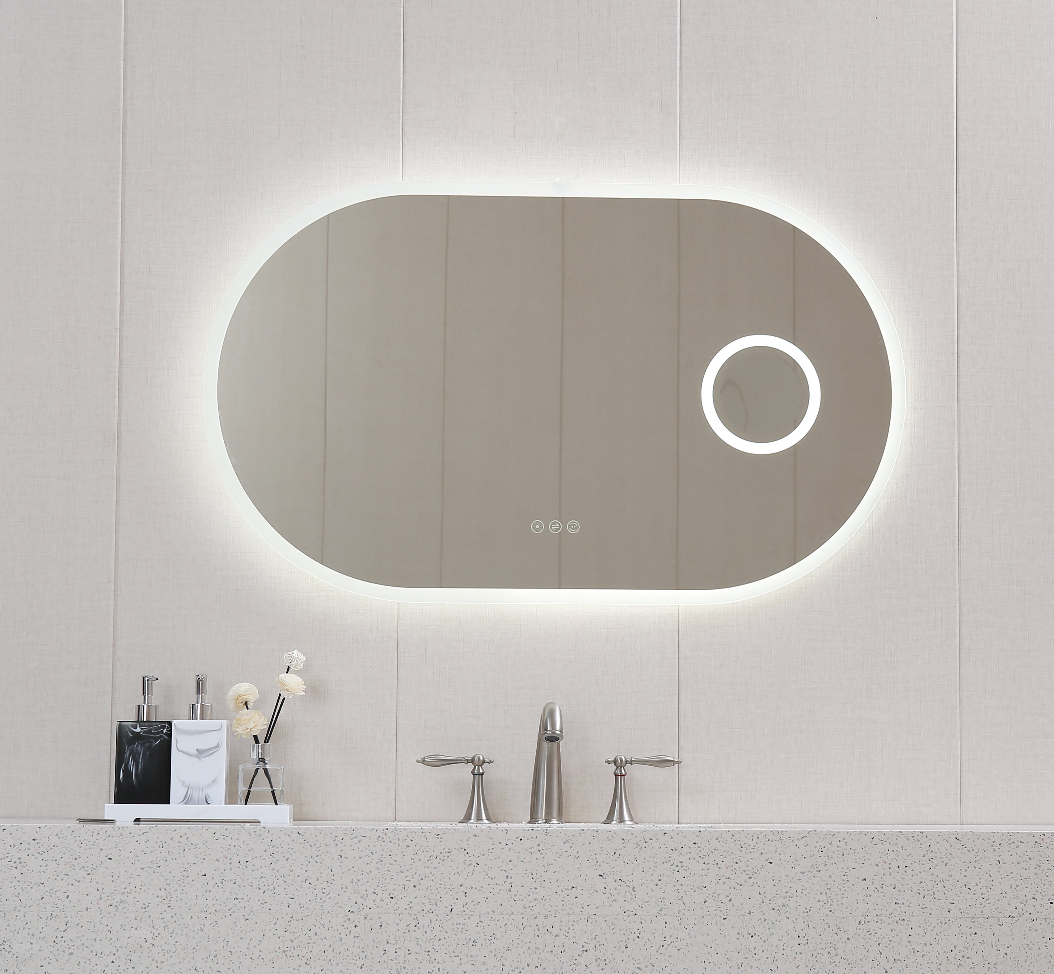 Огледало с осветление 1812 100х60 см. LED 6500K с touch, козметично огледало с подсветка и нагревател – онлайн магазин за бани KERANOVA
