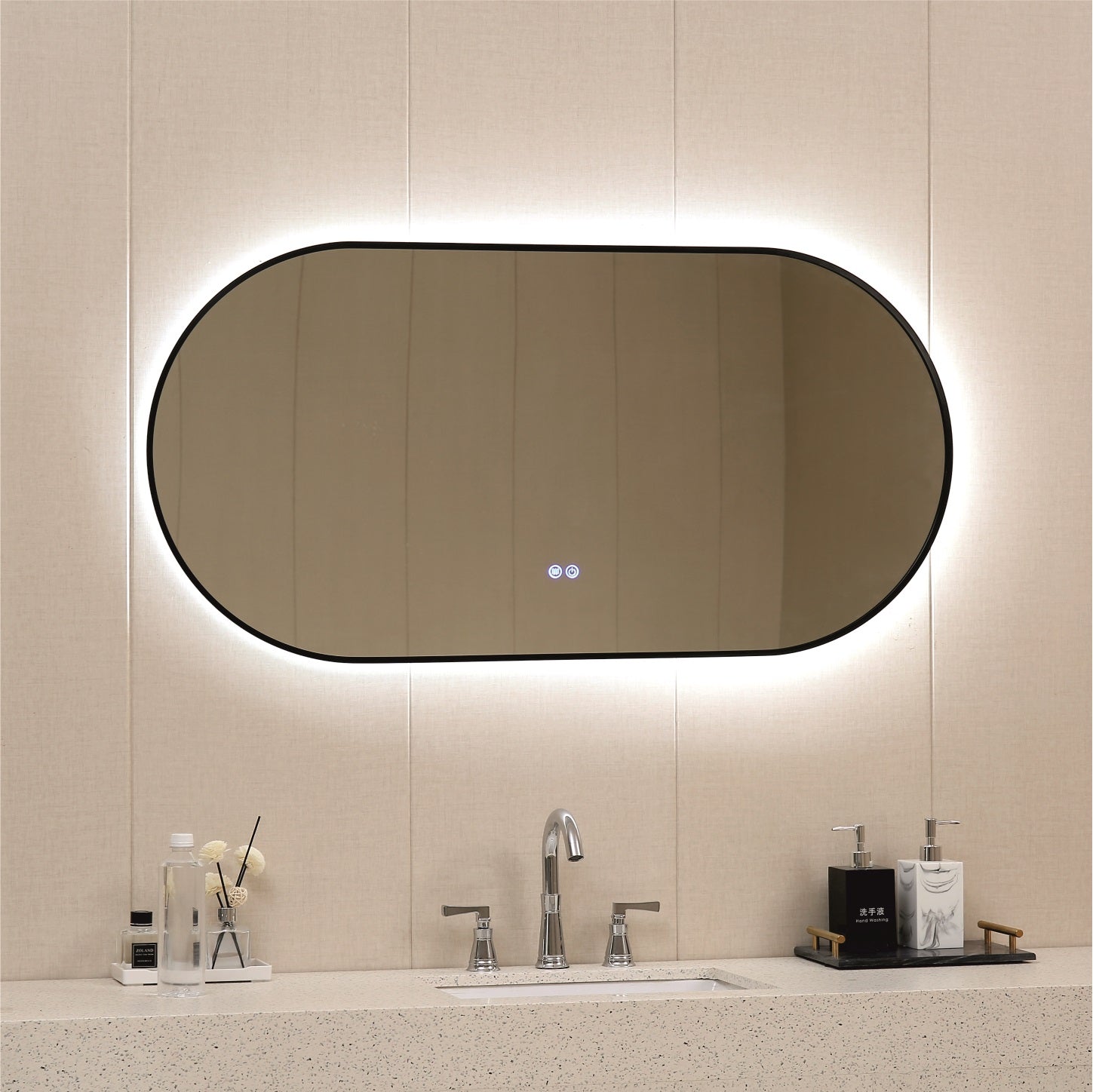 Огледало с осветление 1832 120х60 см. - LED баня 6500K, черна алуминиева рамка, touch и антифог, онлайн магазин KERANOVA