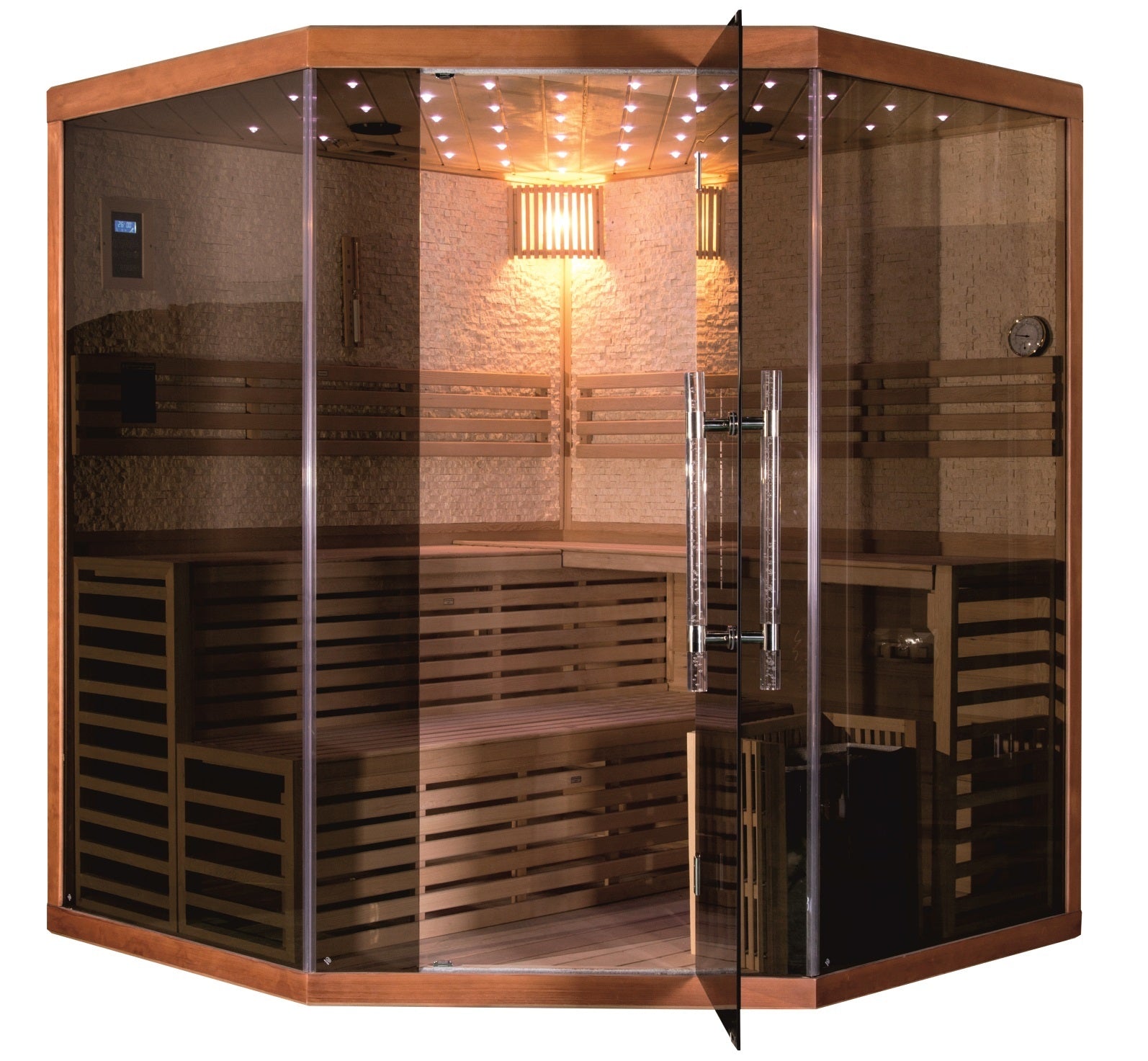 Сауна ICL 204 180х180х210 см. - вътрешна сауна от канадска ела с LED осветление, 5 места, печка Havria 6 kW, онлайн магазин KERANOVA