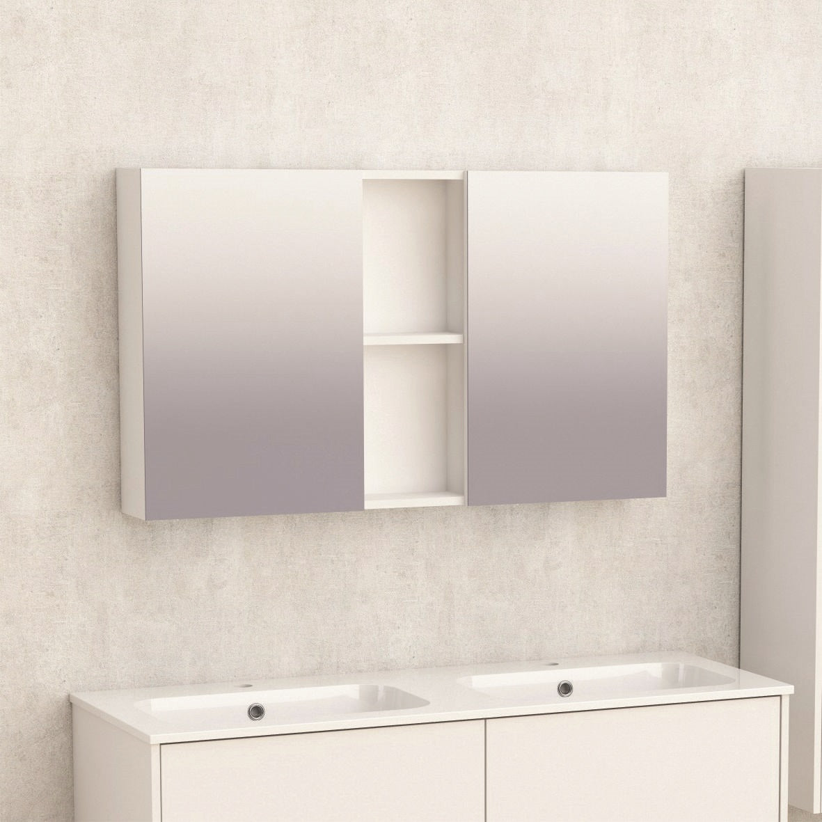 Огледален шкаф ICMC 6014-120NEW 120 см. бял гланц, две soft close врати с осветление, PVC, KERANOVA онлайн магазин