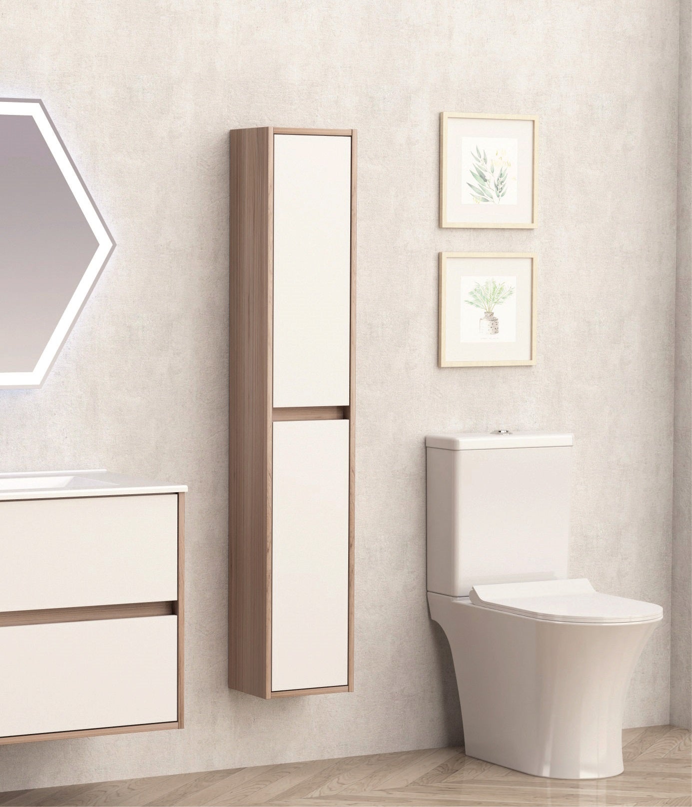 Колона ICP 2520/140 25х20х140 см. стенна ПВЦ колона за баня в дървесно покритие и бял гланц - онлайн магазин KERANOVA