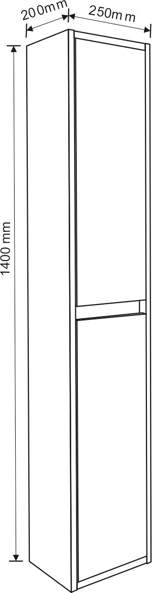 Колона ICP 2520/140 25х20х140 см. стенна ПВЦ колона за баня с дървесно покритие и бял гланц, две врати, KERANOVA