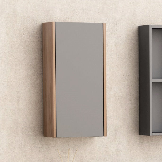 Колона ICP 3015/60 30х15х60 см. стенна баня PVC с дървесно покритие меламин и сива мат врата с плавно затваряне - KERANOVA