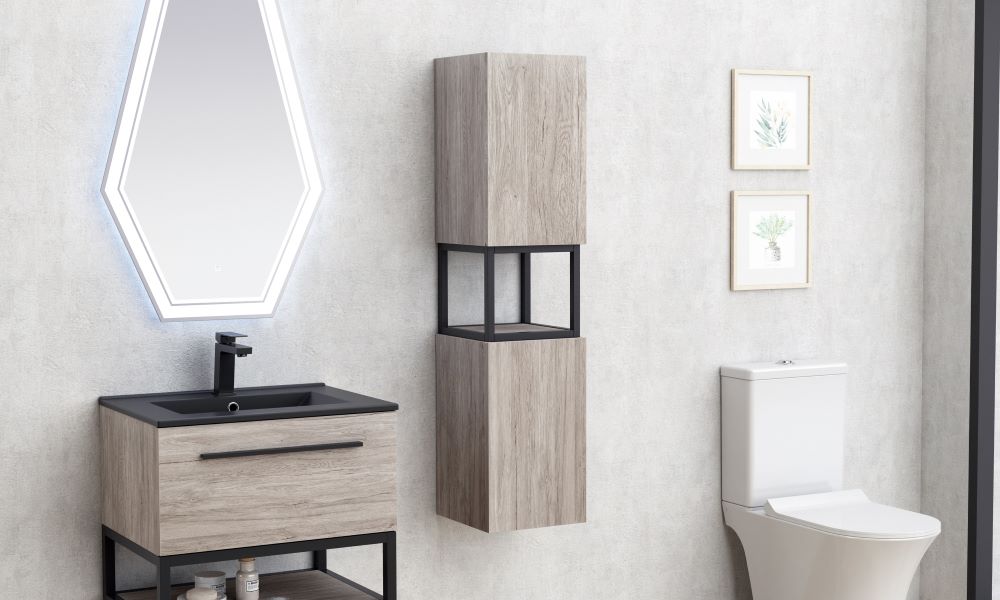 Мебел за баня Kalitea 60 см. шкаф под мивка с едно чекмедже, метална рамка и LED огледало – онлайн магазин за обзавеждане KERANOVA