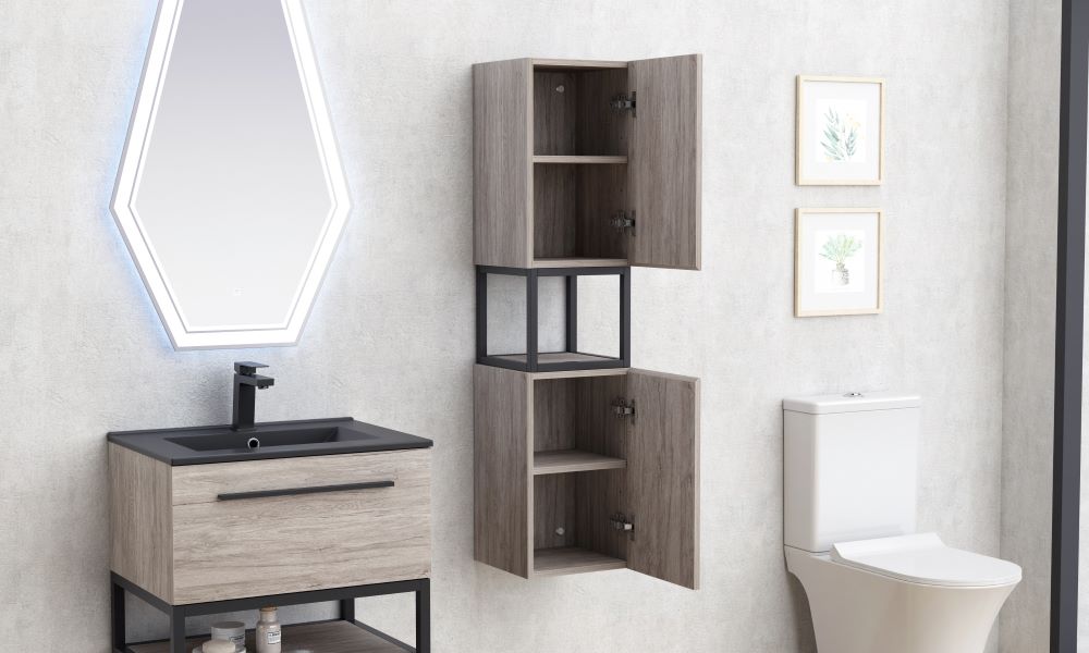 Мебел за баня Kalitea 60 см. вграден шкаф с чекмеджe и колона, ПВЦ с меламиново покритие за онлайн магазин KERANOVA