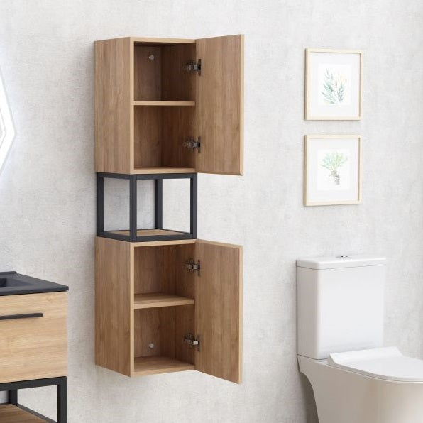 Мебел за баня Simon 60 см. висока колона от ПВЦ с дървесен финиш, метална прахово боядисана рамка и две врати – KERANOVA онлайн магазин