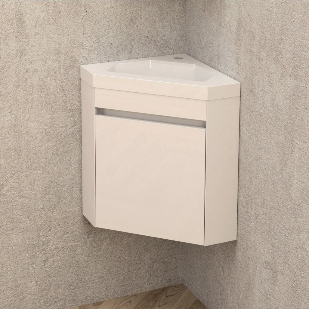 Ъглов шкаф с мивка ICP 3939 40х40 см. бял гланц PVC шкаф за баня, ъглов дизайн, водо- и влагоустойчив, онлайн магазин KERANOVA