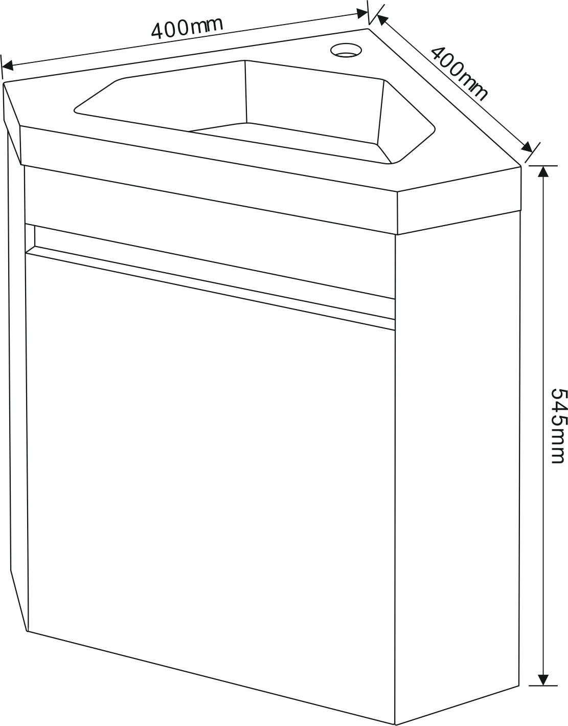 Ъглов шкаф с мивка ICP 3939 40х40 см. бял гланц PVC, 40x40 см ъглова мивка и шкаф за баня KERANOVA