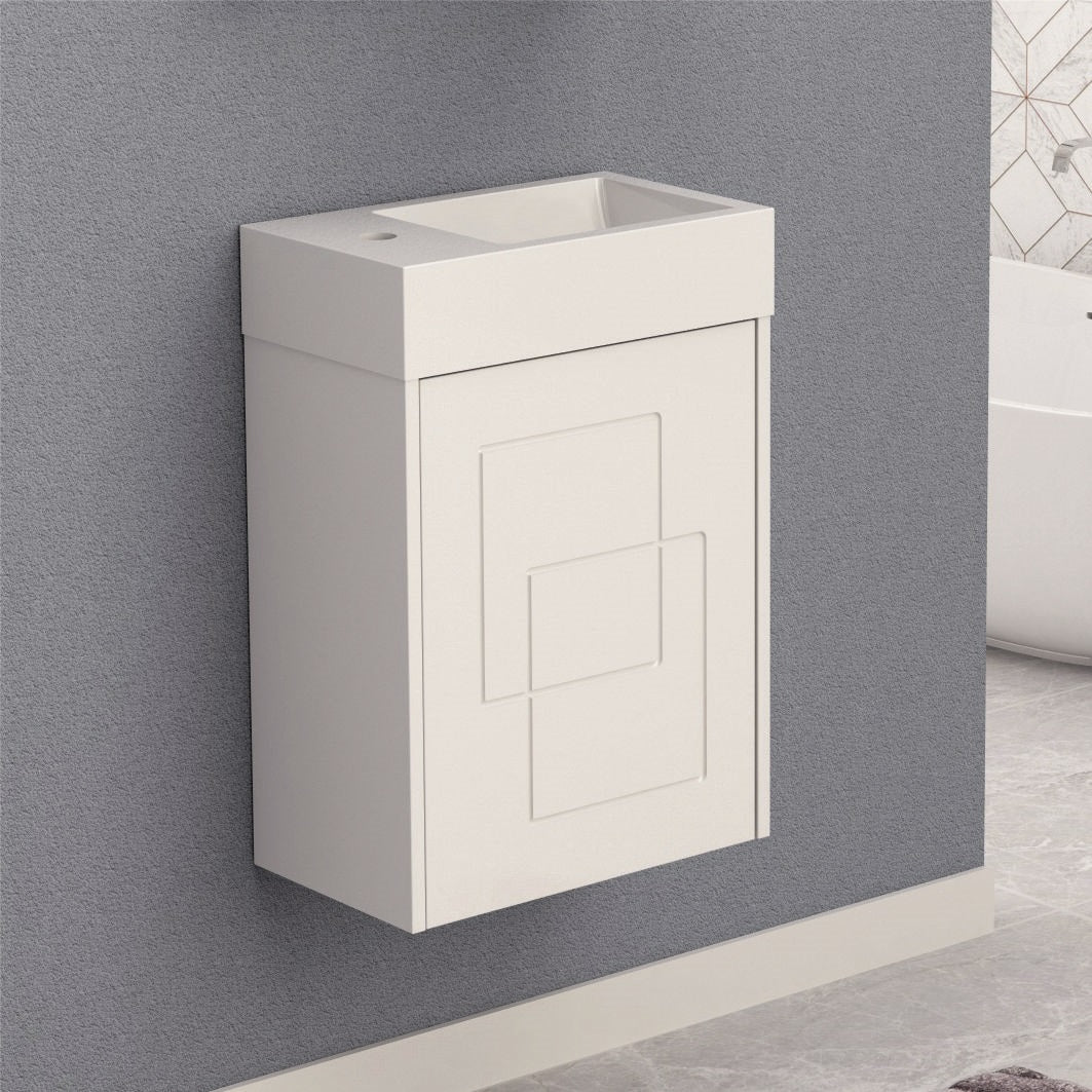 Шкаф с мивка ICP 4530 NEW 46х26 см. бял гланц, водоустойчив PVC шкаф за баня с мивка от смола и фрезована врата - KERANOVA