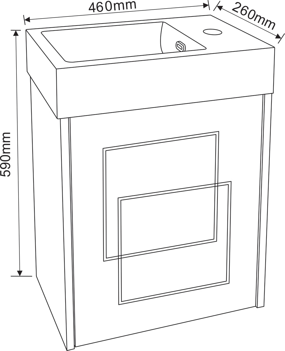 Шкаф с мивка ICP 4530 NEW 46х26 см. бял гланц ПВЦ за баня 46x26 см с мебелна мивка и плавно затваряне - KERANOVA