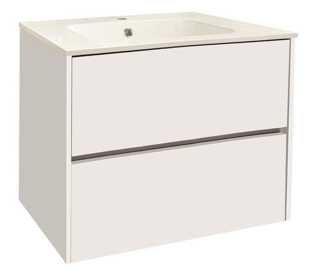 Шкаф с мивка ICP 5955 60 см. бял гланц ПВЦ с мивка 60x46 см, две чекмеджета и плавно затваряне - онлайн магазин KERANOVA