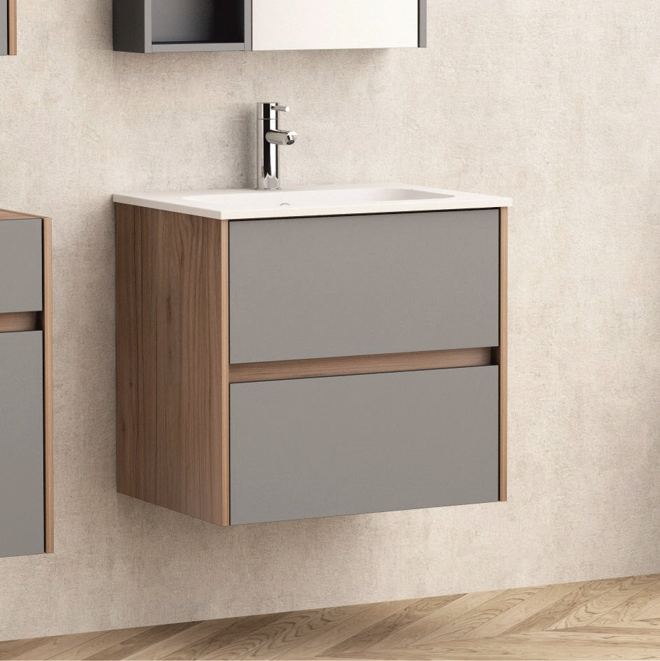 Шкаф с мивка ICP 5955MG 60 см. водо- и влагоустойчив ПВЦ шкаф с два чекмеджета и бяла смолна мивка – KERANOVA онлайн магазин