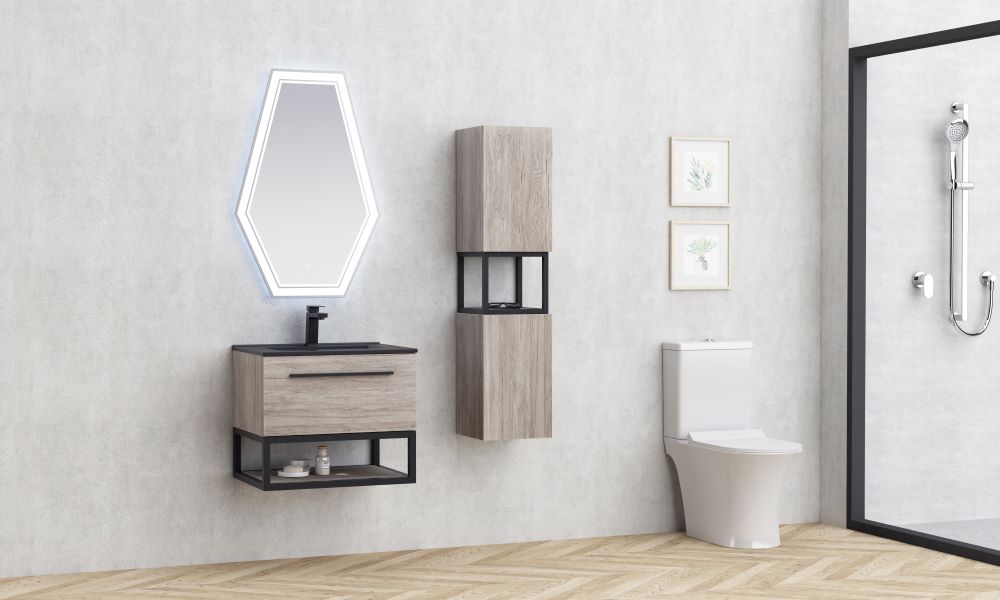 Мебел за баня Kalitea 60 см. PVC шкаф под мивка с едно чекмедже и LED огледало – онлайн магазин за обзавеждане за бани KERANOVA