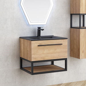 шкаф с мивка ICP 6050-039 Simon от онлайн магазин за обзавеждане за бани KERANOVA, модерен дървен шкаф с черна мивка