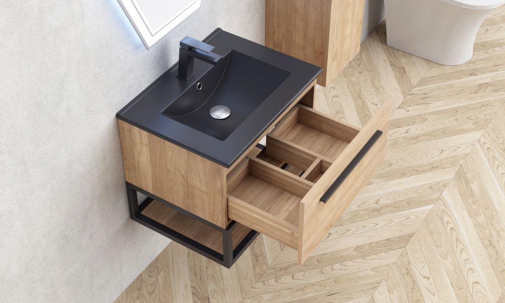 Мебел за баня Simon 60 см. - шкаф под мивка от ПВЦ с меламиново покритие, едно чекмедже, алуминиеви дръжки, онлайн магазин KERANOVA