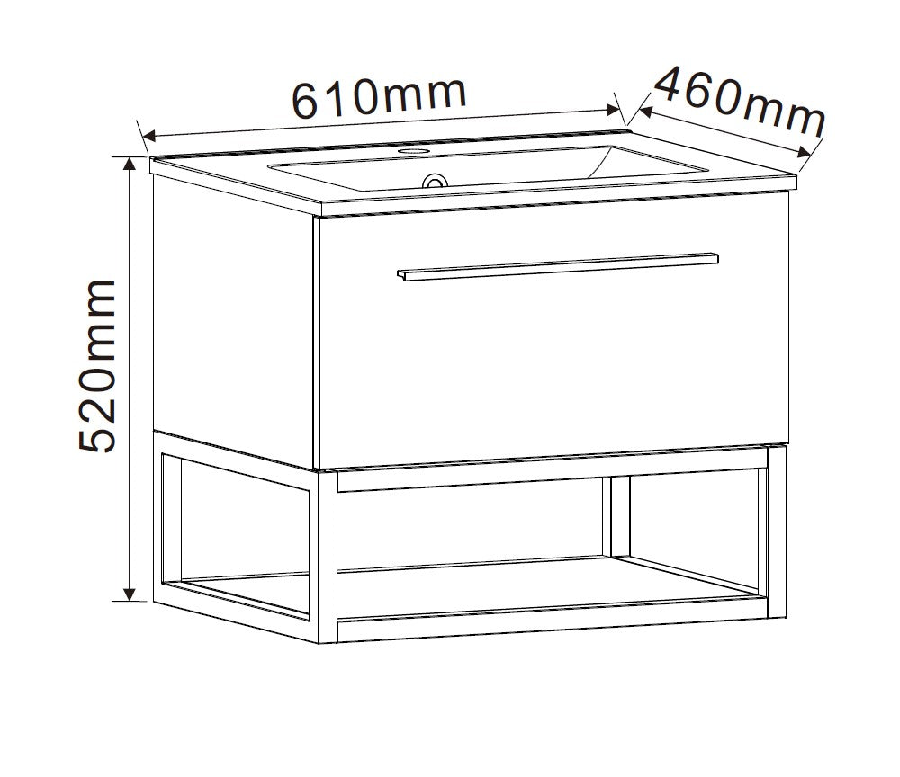 Мебел за баня Kalitea 60 см. - шкаф под мивка 61x46x52 см с чекмедже, алуминиева дръжка и метална прахово боядисана рамка - KERANOVA