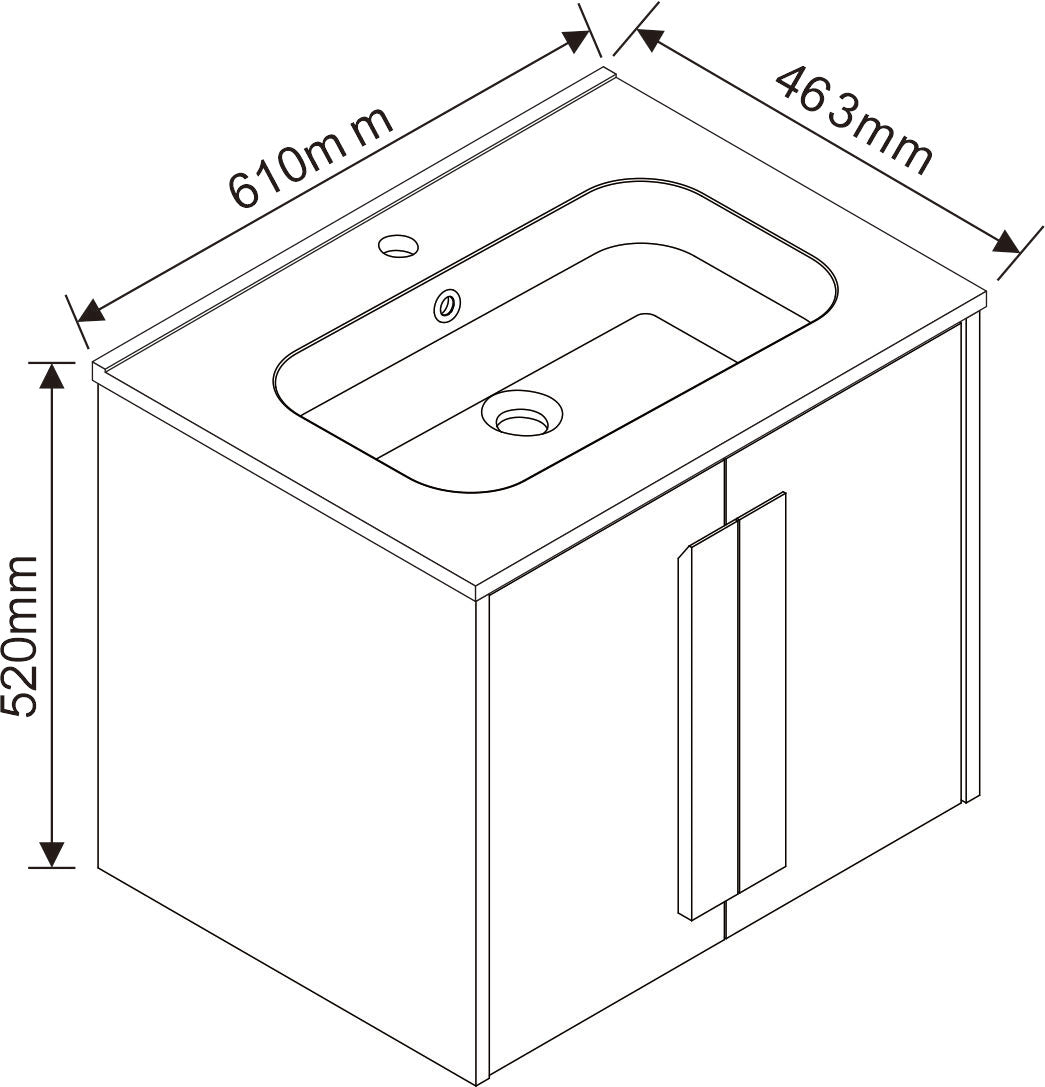 Шкаф с мивка ICP 6451-1 60 см. — технически чертеж с размери 610x463x520 мм за онлайн магазин KERANOVA