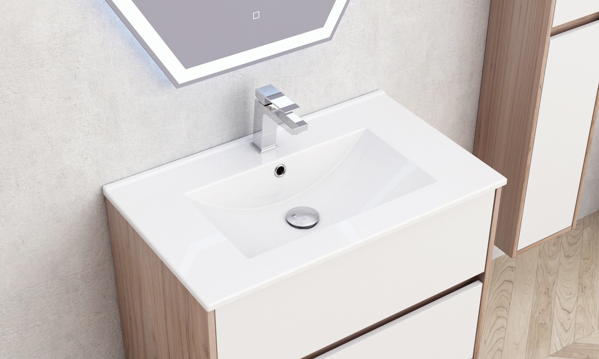 Alt Tag: Шкаф с мивка ICP 7555 76 см. водо- и влагоустойчив ПВЦ шкаф с порцеланова мивка 76x46 см за баня KERANOVA