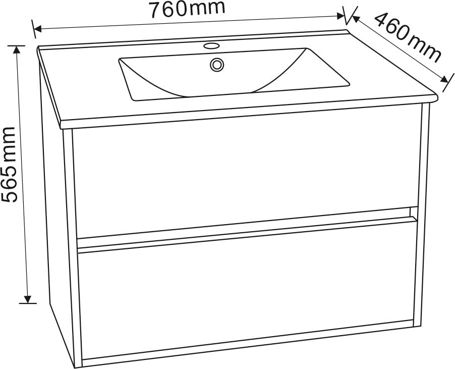 Шкаф с мивка ICP 7555 76 см. – водо и влагоустойчив ПВЦ шкаф за баня 76x46x56.5 см, бял гланц, две чекмеджета, онлайн магазин KERANOVA