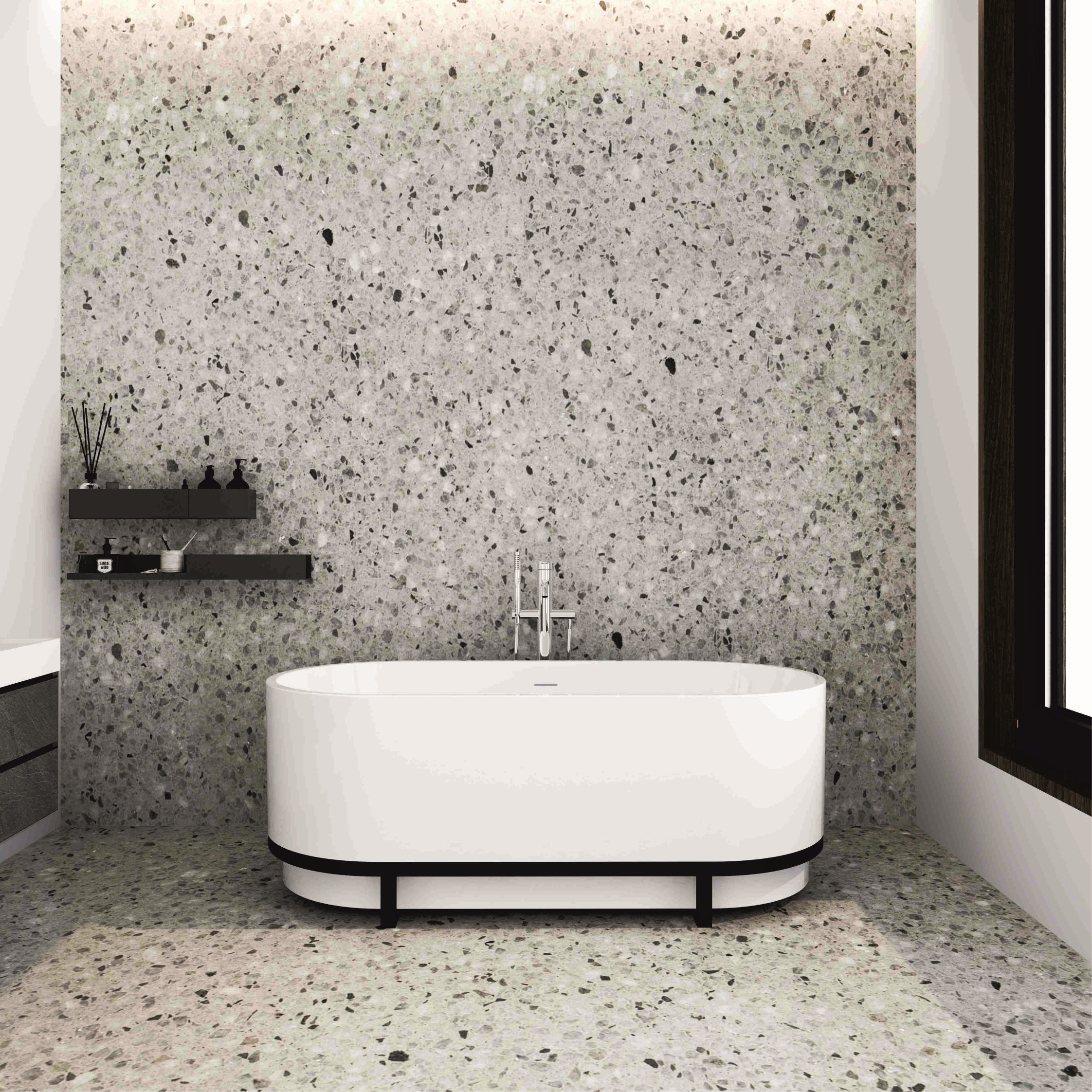 Свободно стояща вана ICSH LB1609MW - 160х75 см. - бял мат в модерен баня дисплей, метална черна рамка, онлайн магазин за обзавеждане за бани KERANOVA