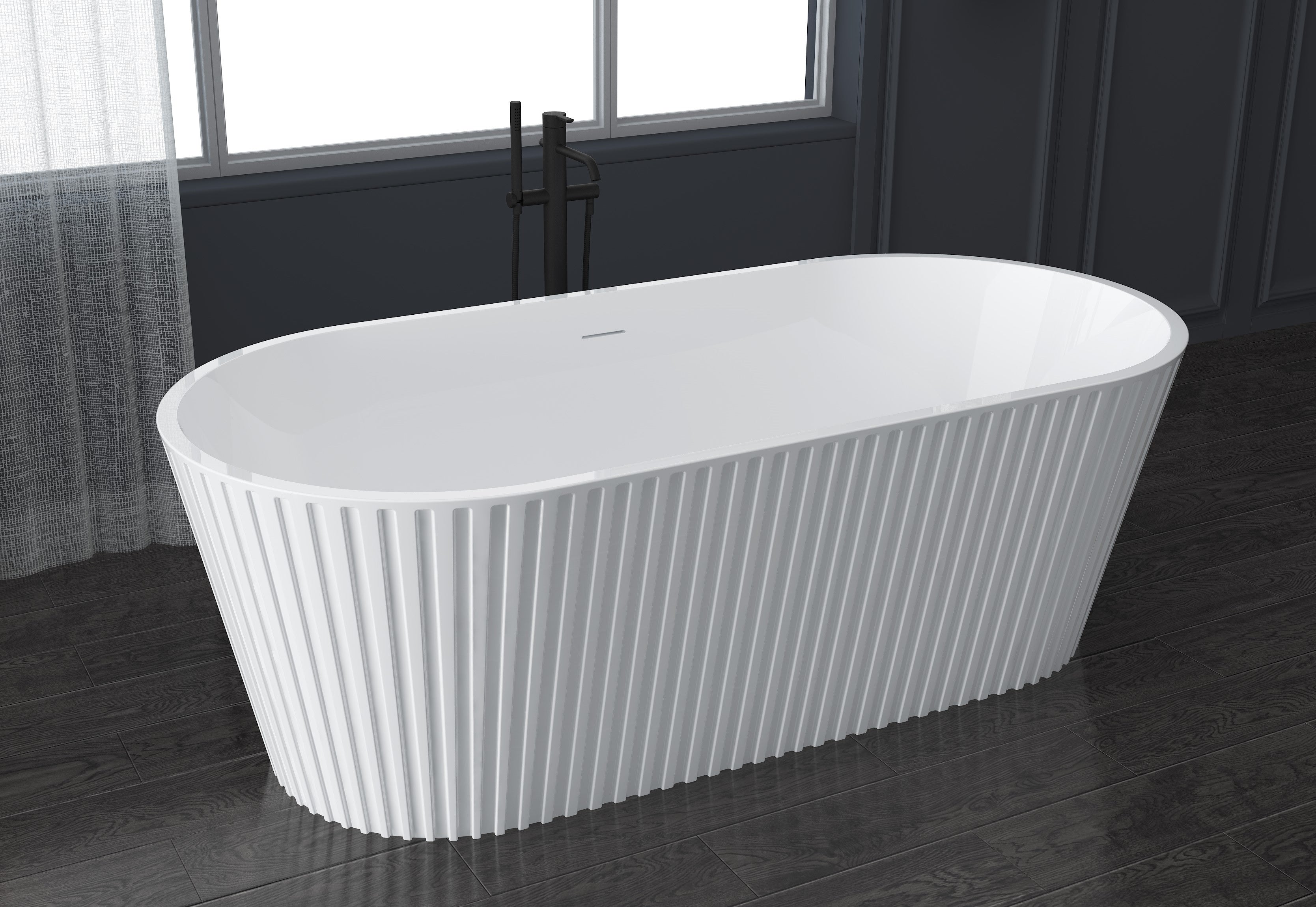 Свободно стояща вана ICSH LB1611MW - 170х80 см. - бял мат от онлайн магазин за обзавеждане за бани KERANOVA, неръждаема рамка и вграден сифон