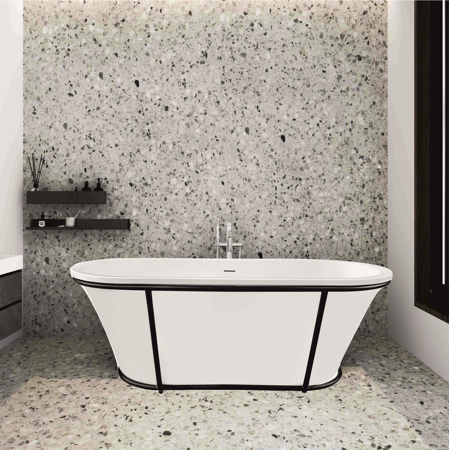 Свободно стояща вана ICSH LB1901MW - 163х72 см. - бял мат вана с черна метална рамка, онлайн магазин за обзавеждане за бани KERANOVA