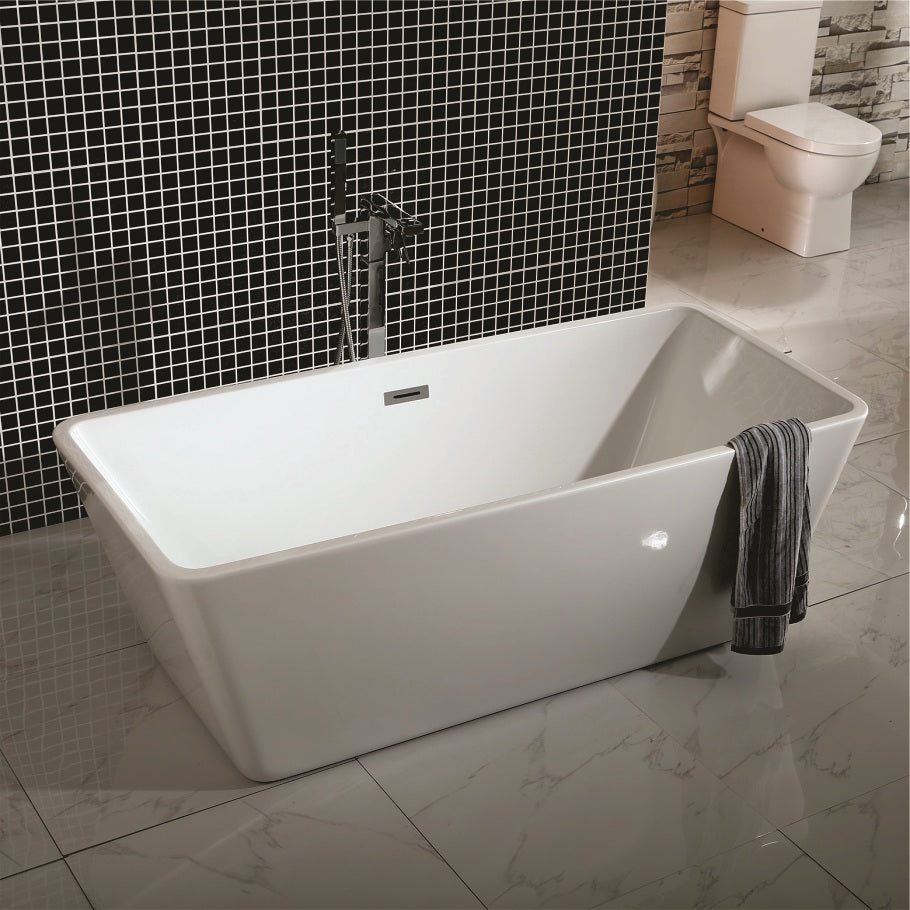 Свободно стояща вана ICSH LB 1680 W - 162х72 см. бяла самостоятелна вана с фибро стъкло, рамка неръждаема стомана, за онлайн магазин KERANOVA