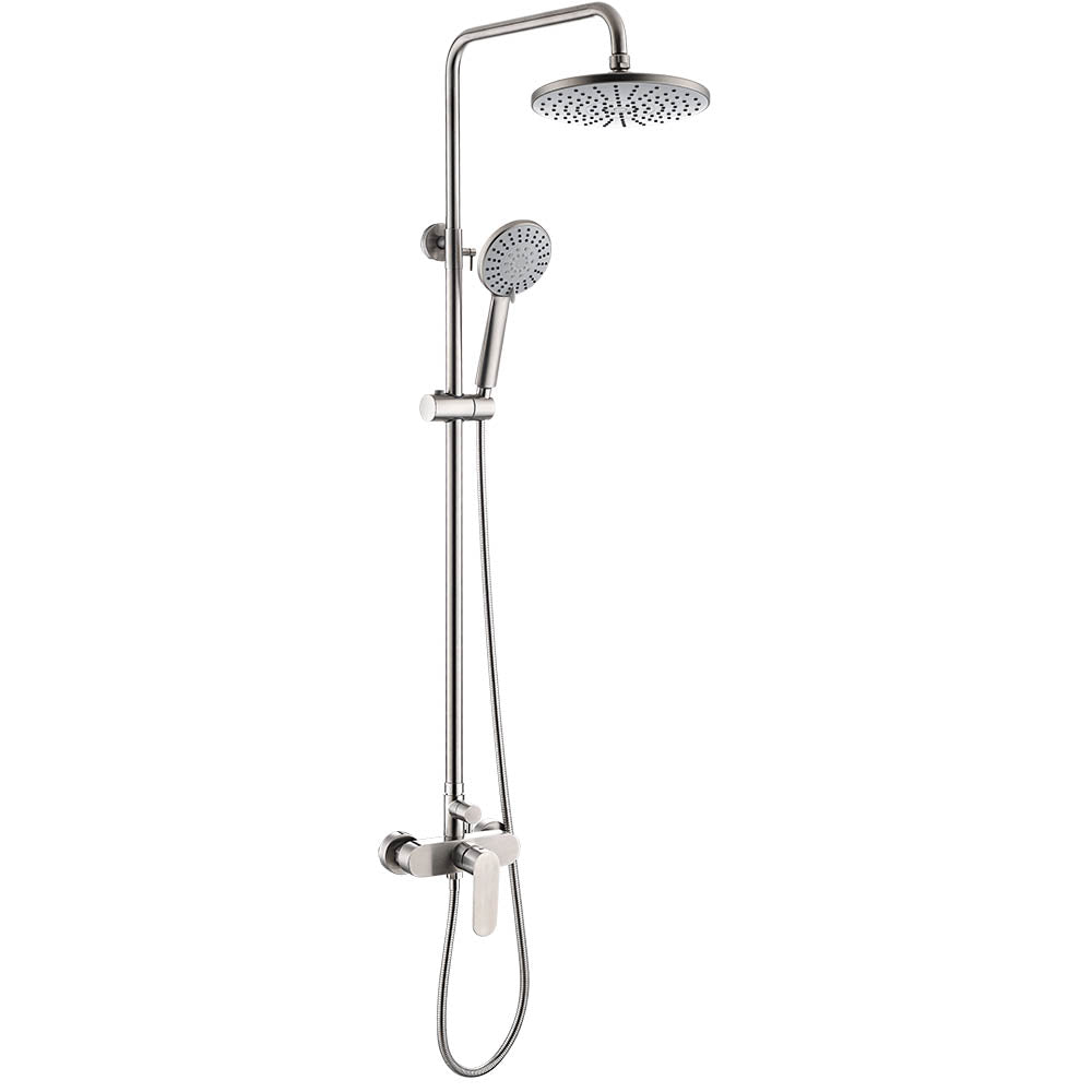 Комплект за баня Marsiliya - сатен телескопична душ колона с душ глава Ф23 см и ръчен душ, матирано сатен покритие, KERANOVA