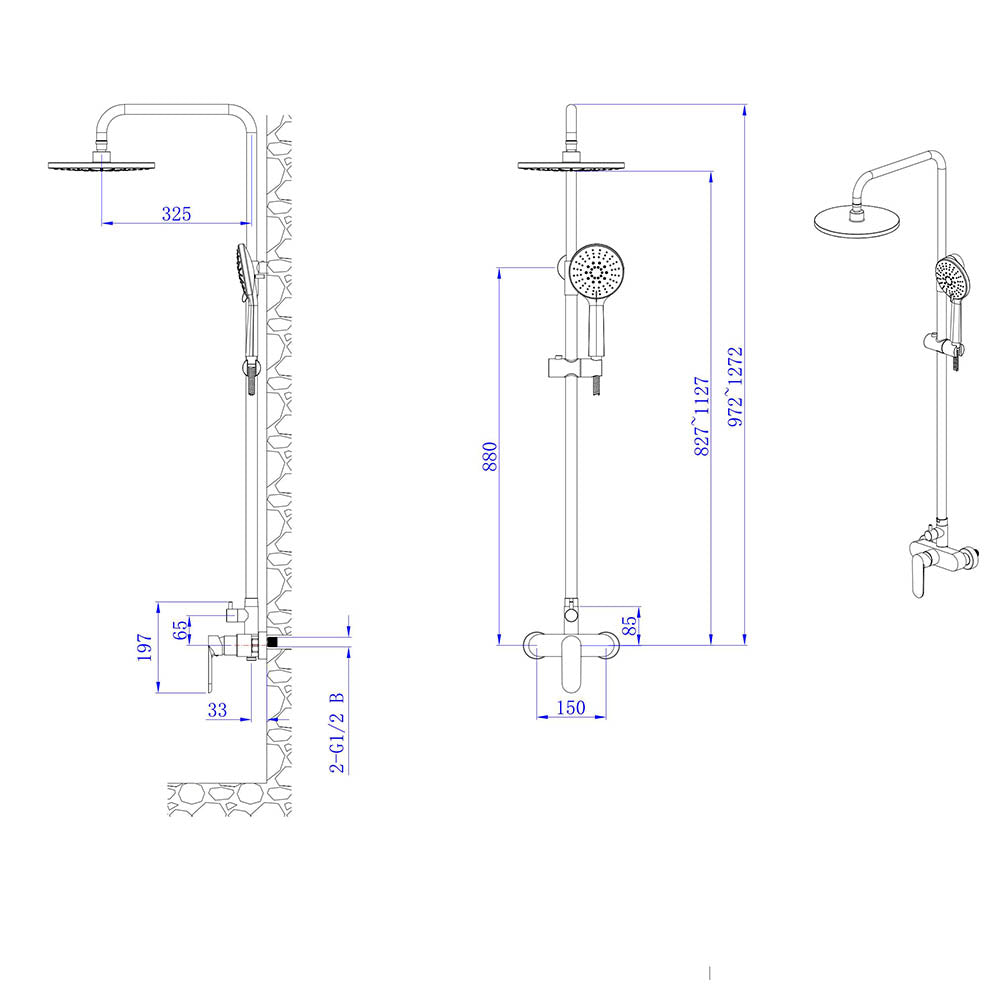 Комплект за баня Marsiliya - сатен телескопична душ колона с дъждовна душ глава и ръчен душ за онлайн магазин KERANOVA