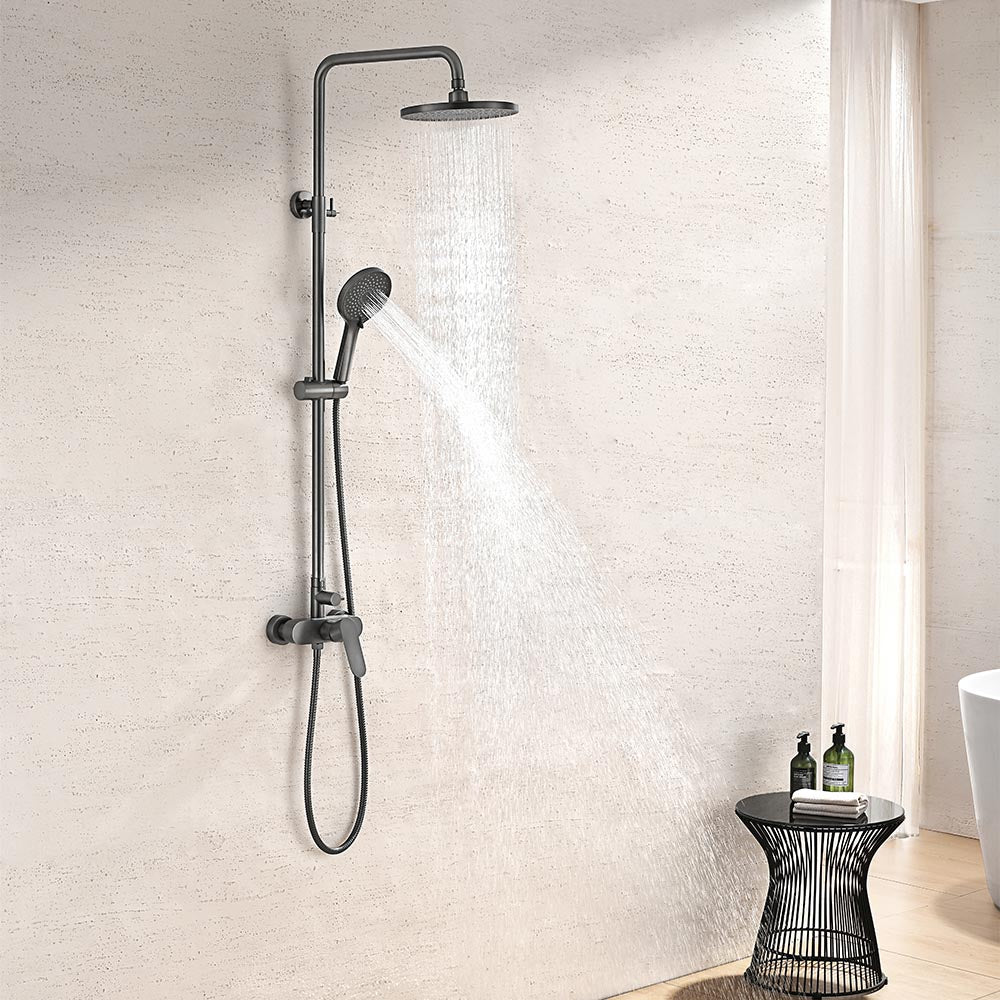 Душ колона ICT 6237GG - Gun Grey, телескопична с 23 см глава, ръчен душ 5 функции и 150 см неръждаем шлаух (KERANOVA)