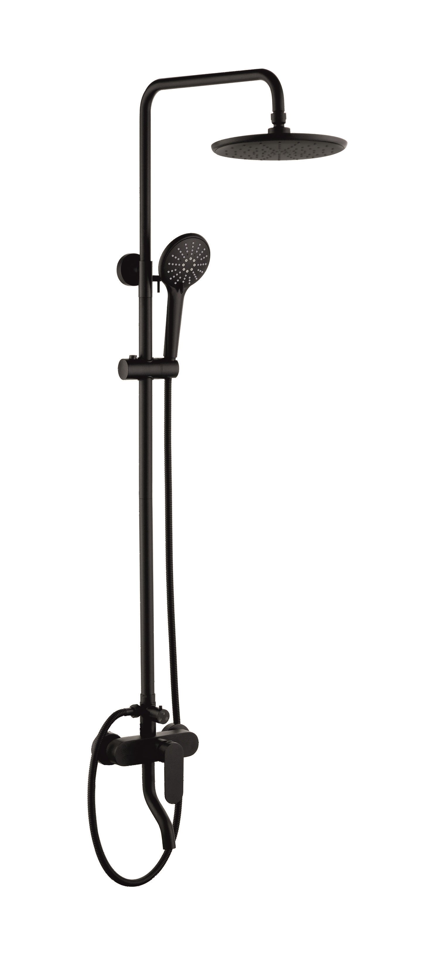 Душ колона с чучур Torino - черен мат, стационарен ABS душ и ръчен душ, мсингов смесител, шлаух 150 см | KERANOVA онлайн магазин