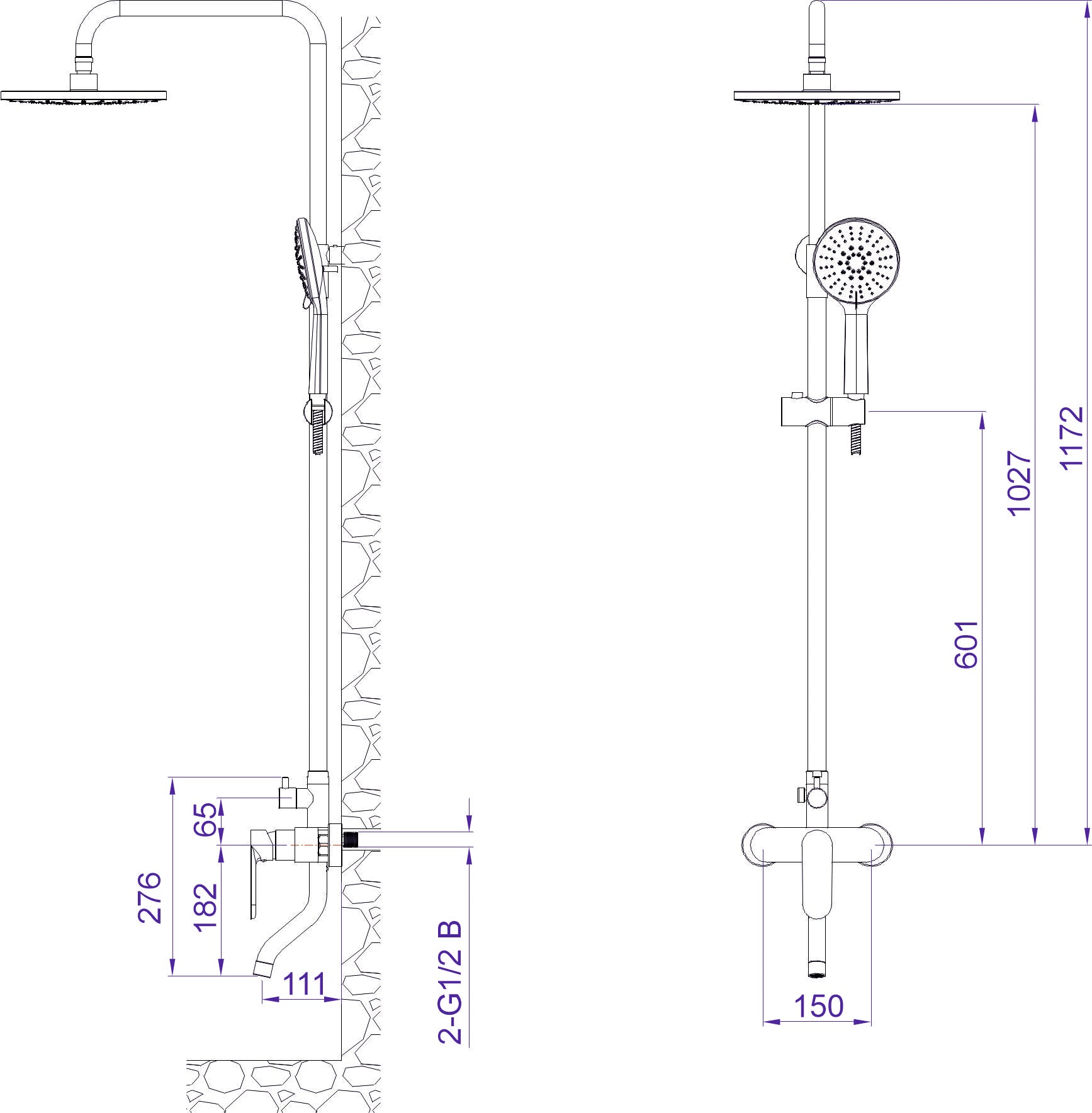 Душ колона с чучур Torino - черна мат душ колона с ръчен душ, шлаух 150 см и мсингов смесител за баня KERANOVA