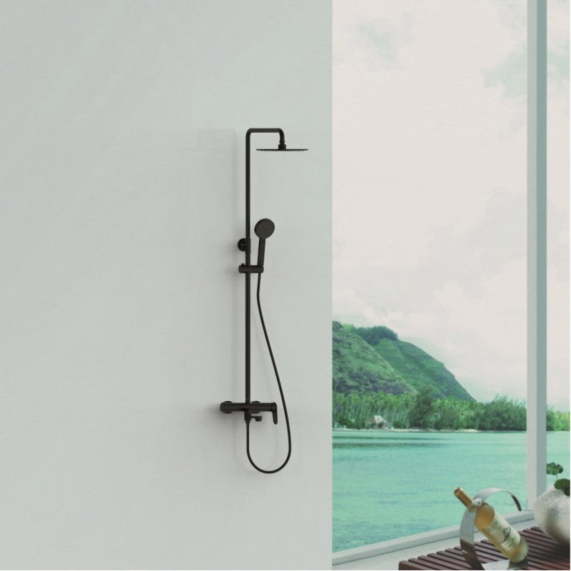 Душ колона с чучур Nero ICC черен мат с телескопична стойка, пита 24 см, ръчен душ и смесител - онлайн магазин KERANOVA