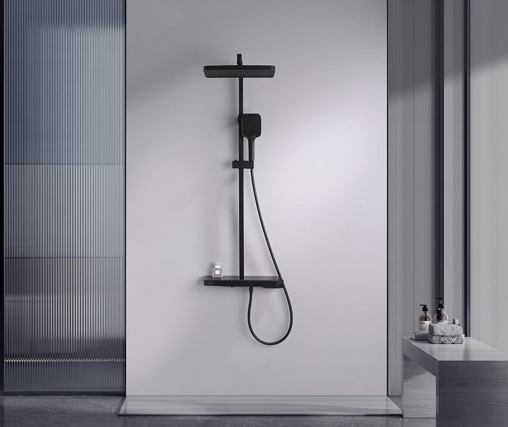 Душ колона с чучур Majestic - телескопична душ колона с термостатичен смесител, ръчен душ и чучур за баня | KERANOVA
