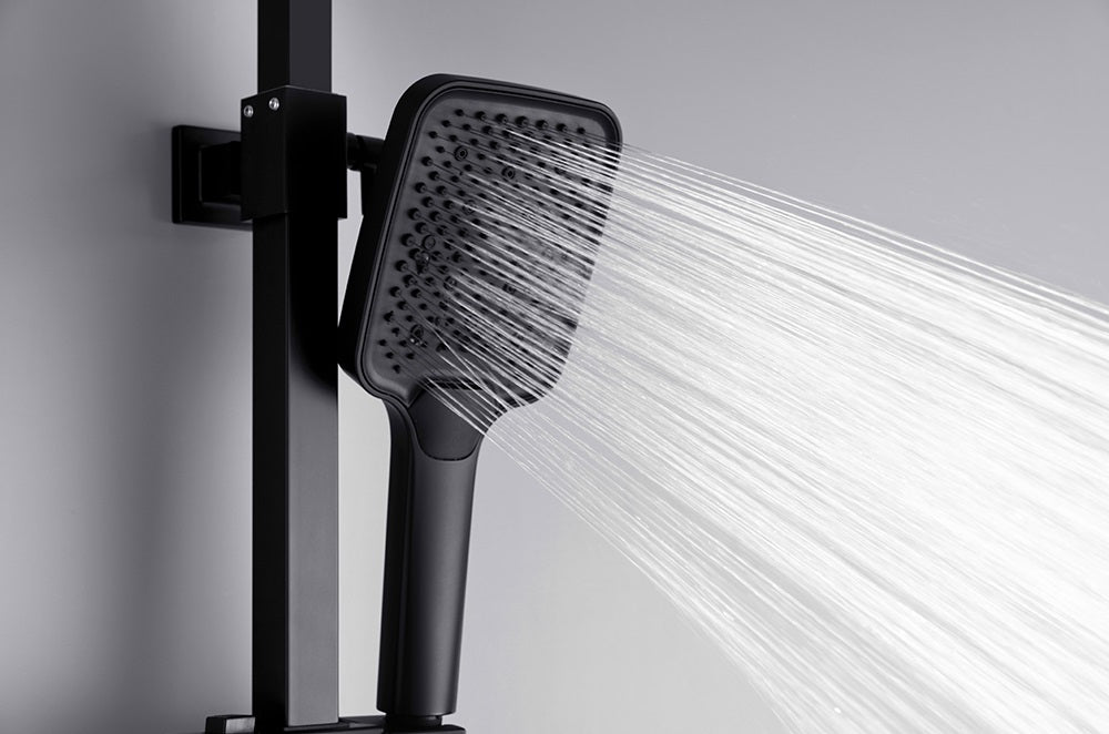 Душ колона с чучур Majestic - черен телескопичен комплект с душевая глава и ръчен душ, онлайн магазин KERANOVA